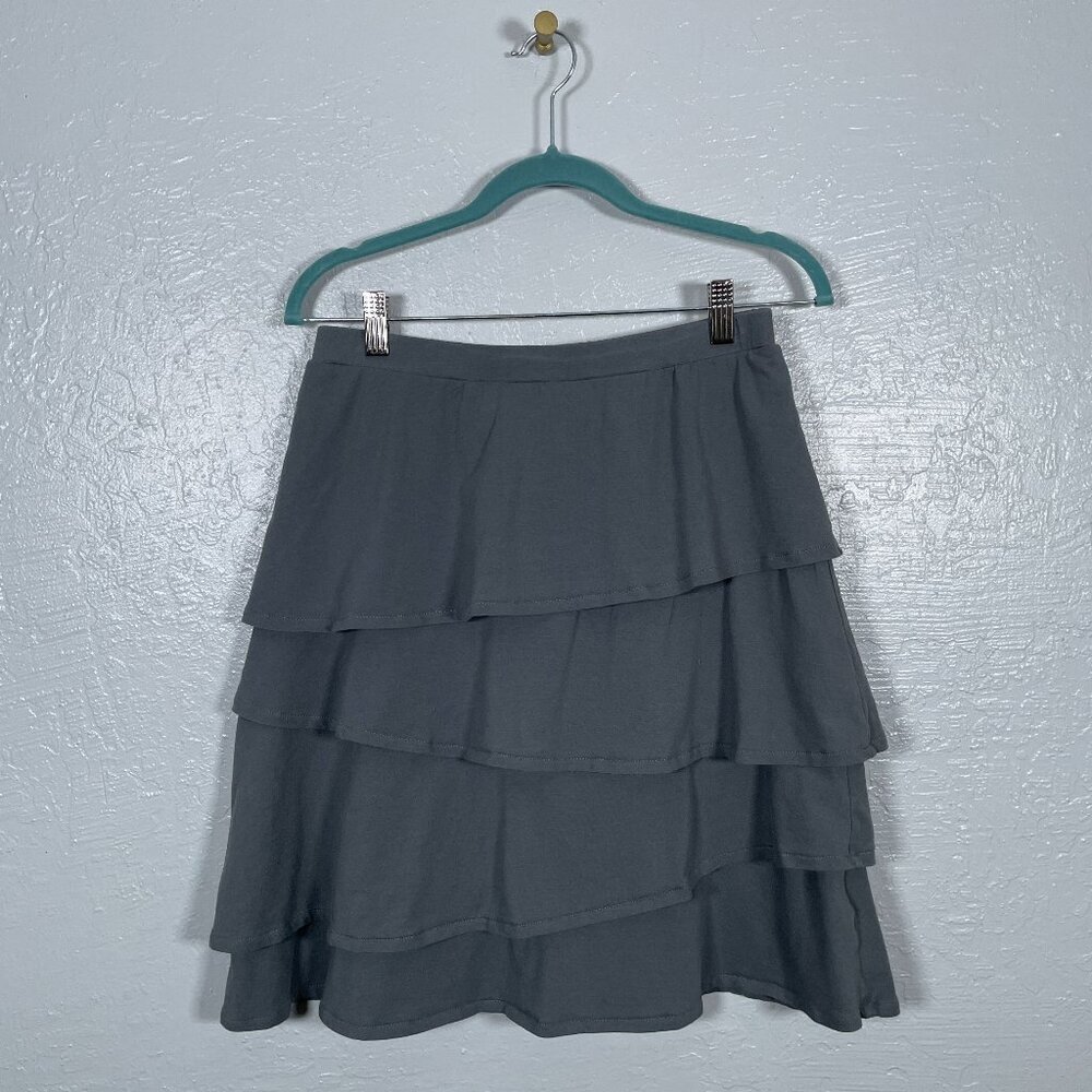 Hanna Andersson Women S Gray Tiered Ruffle Skirt Pull On Cotton Stretch Boho